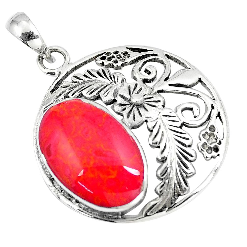 7.04cts red coral 925 sterling silver flower pendant jewelry a90793