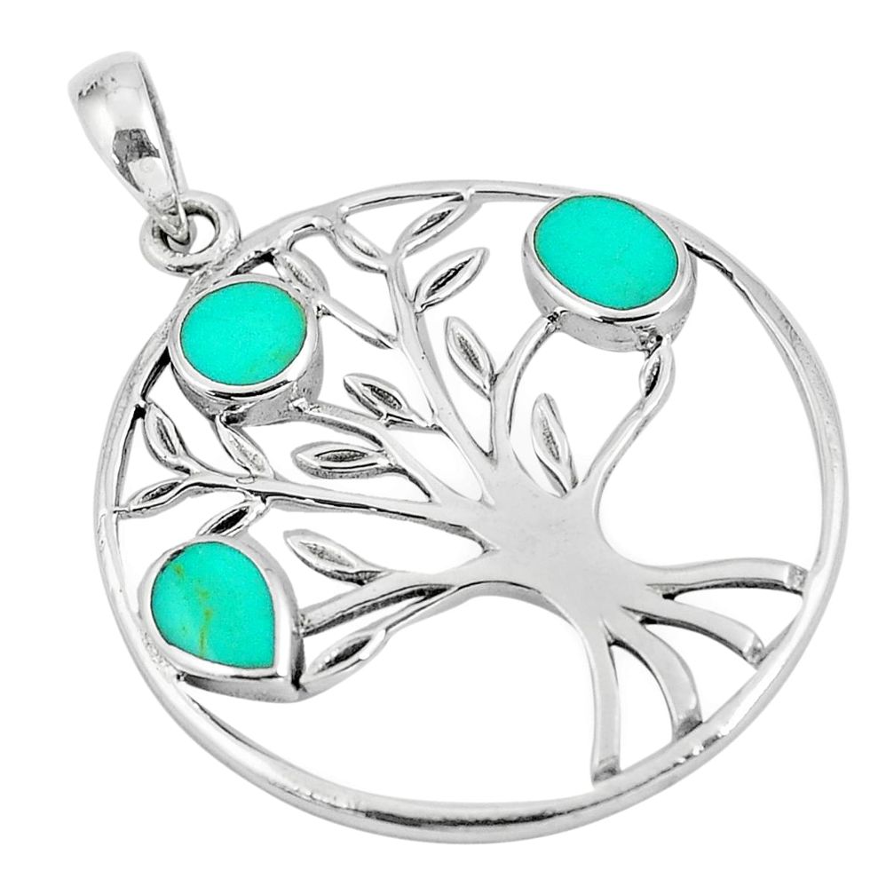 3.26gms fine green turquoise enamel 925 silver tree of life pendant a90821