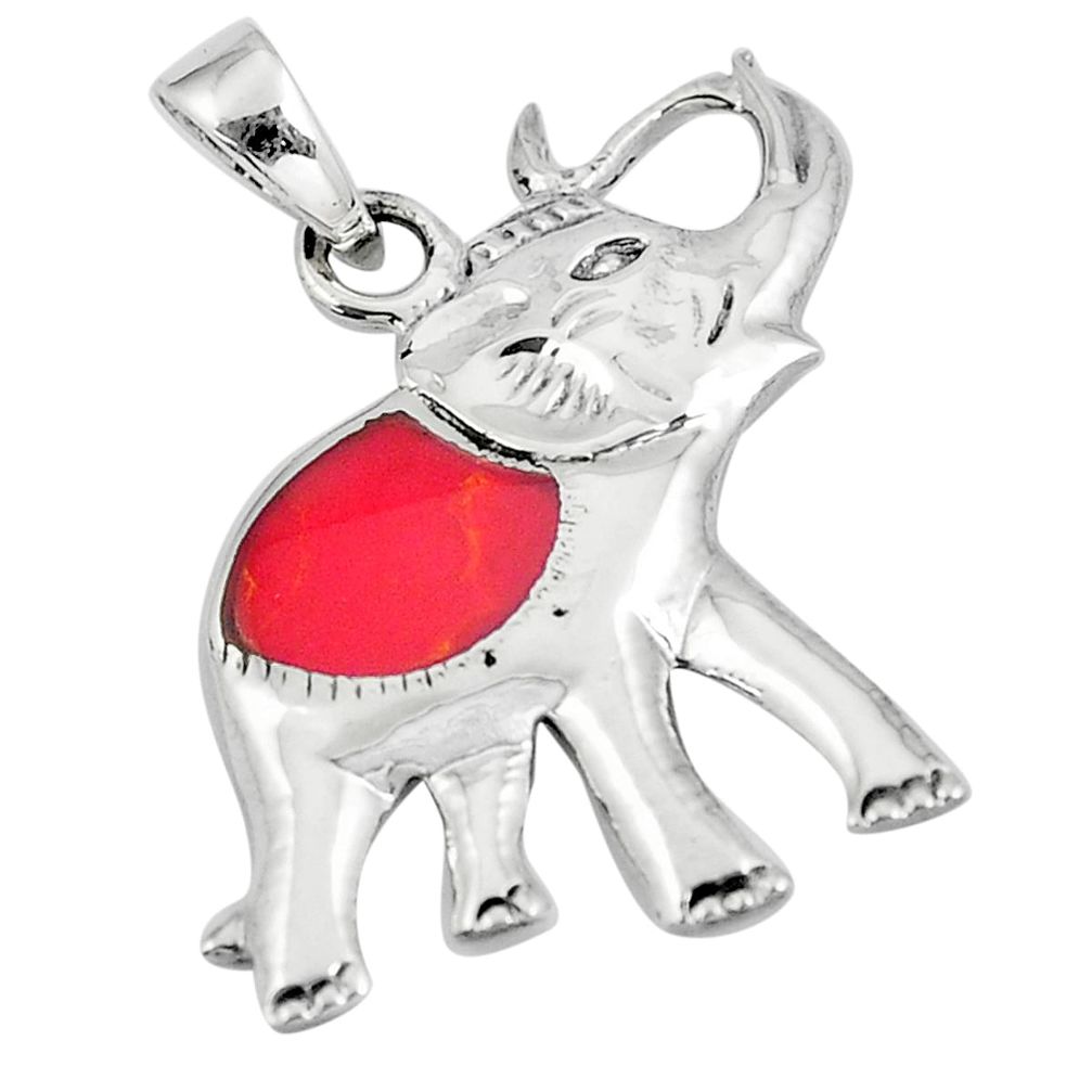 925 sterling silver 3.22gms red coral enamel elephant pendant jewelry a90828