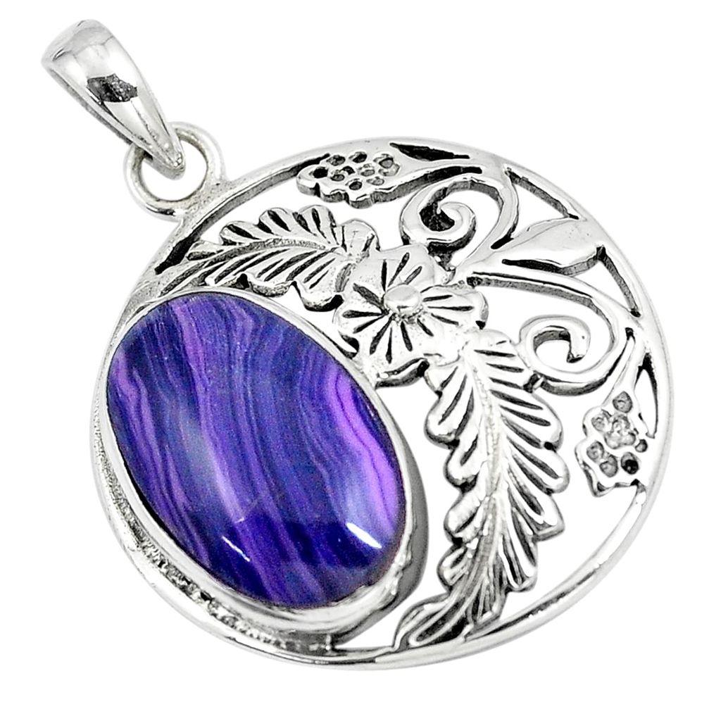6.36cts natural purple botswana agate 925 sterling silver flower pendant a90835