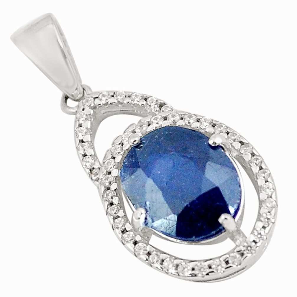 5.22cts natural blue sapphire white topaz 925 sterling silver pendant a90942