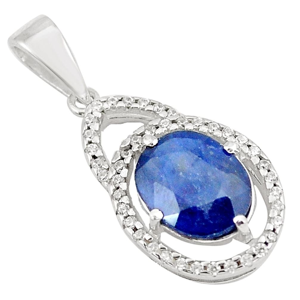 4.89cts natural blue sapphire white topaz 925 sterling silver pendant a90943