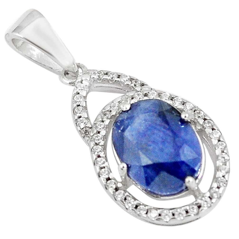 925 sterling silver 5.54cts natural blue sapphire white topaz pendant a90944