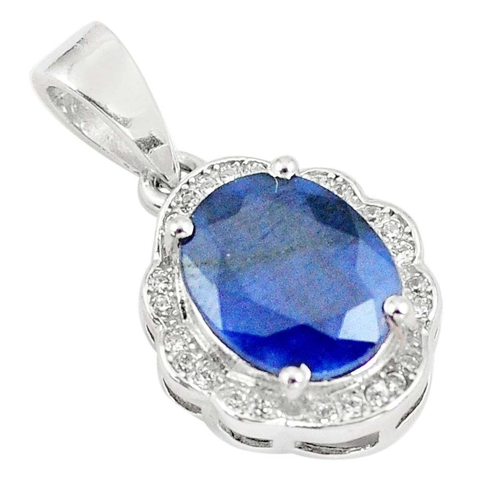 5.20cts natural blue sapphire white topaz 925 sterling silver pendant a90947