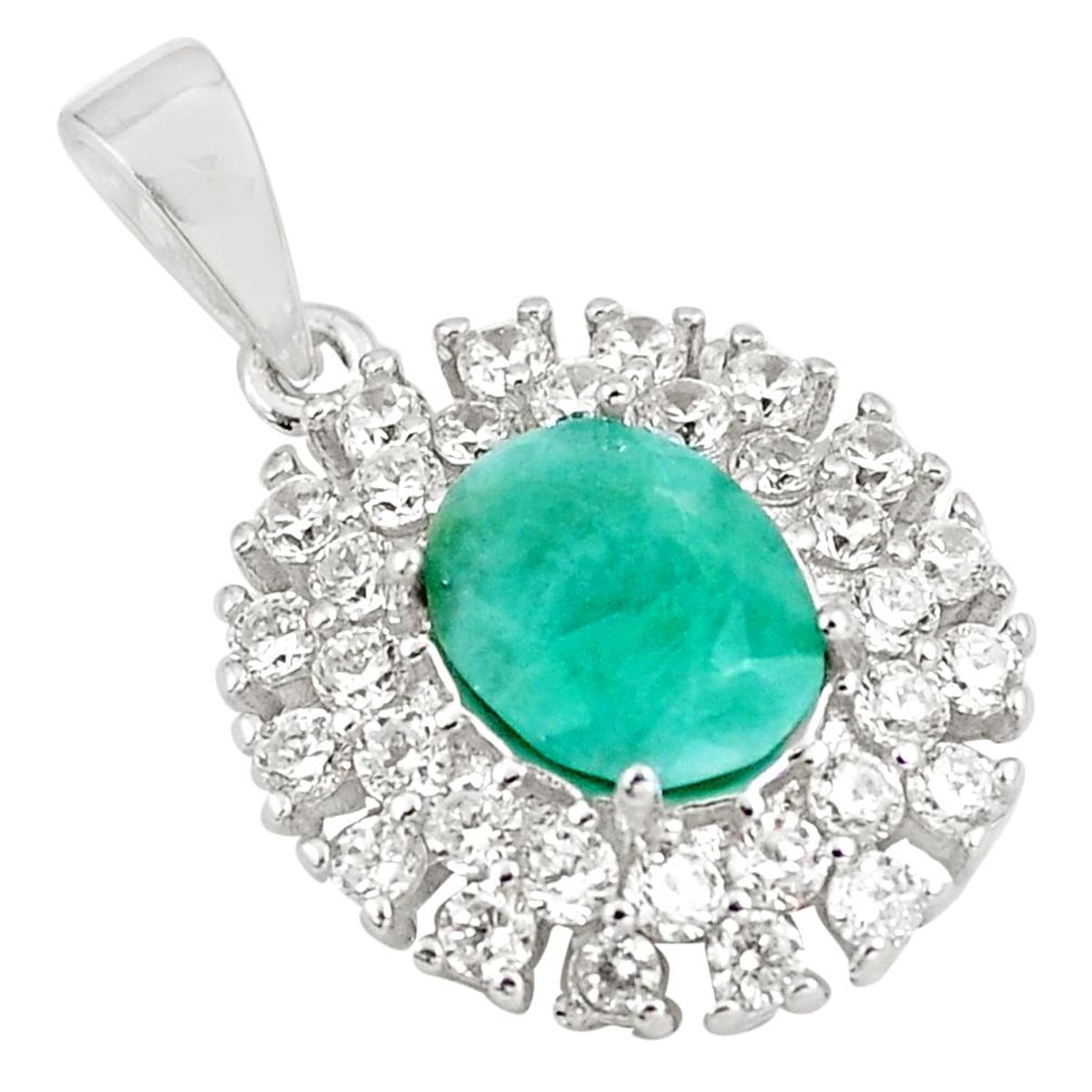6.82cts natural green emerald white topaz 925 sterling silver pendant a90965