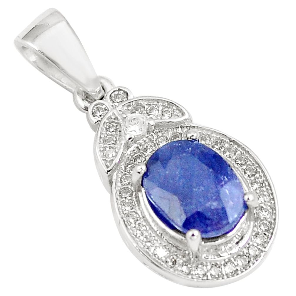 4.75cts natural blue sapphire white topaz 925 sterling silver pendant a90977