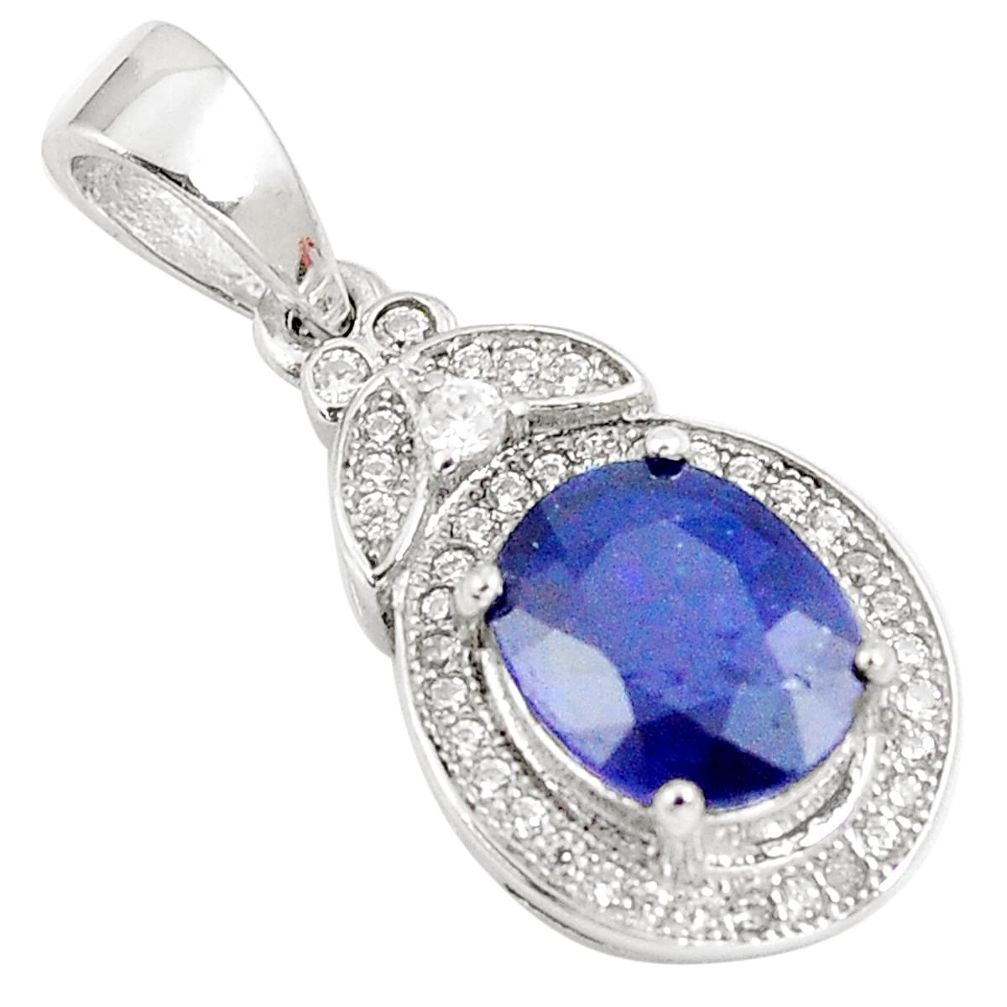 5.02cts natural blue sapphire white topaz 925 sterling silver pendant a90978