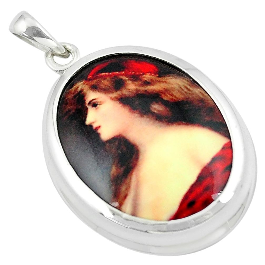 16.54cts multi color victorian princess cameo 925 silver pendant jewelry a90989