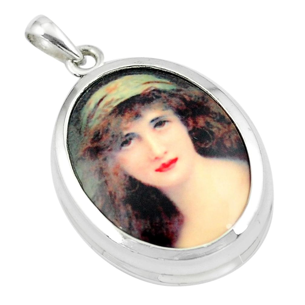 15.53cts multi color victorian princess cameo 925 silver pendant jewelry a90998