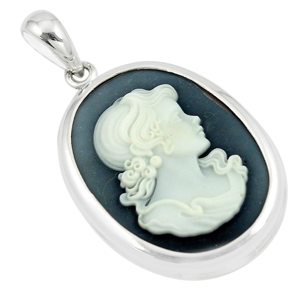 9.34cts white lady cameo oval 925 sterling silver pendant jewelry a91021