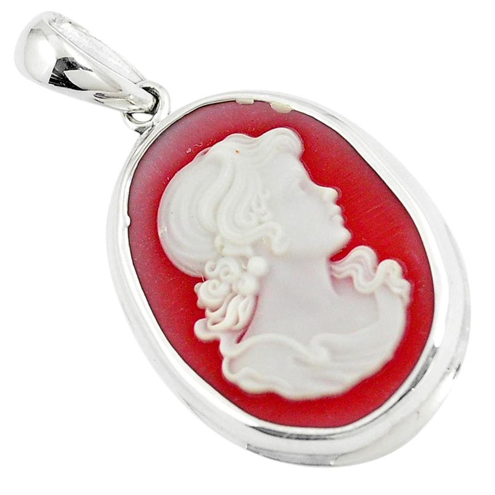 10.15cts white lady cameo oval shape 925 sterling silver pendant jewelry a91031