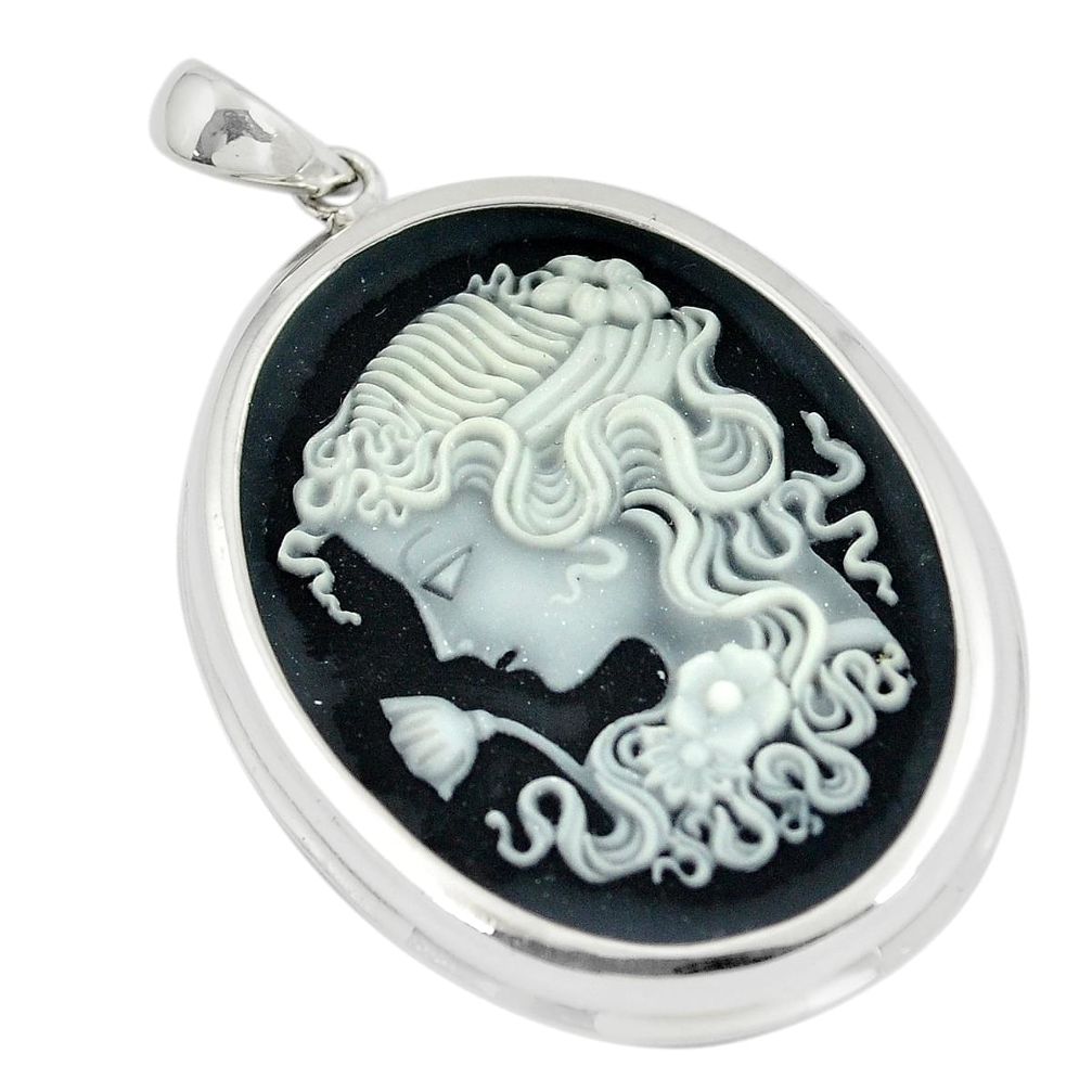 9.67cts white lady flower cameo 925 sterling silver pendant jewelry a91039