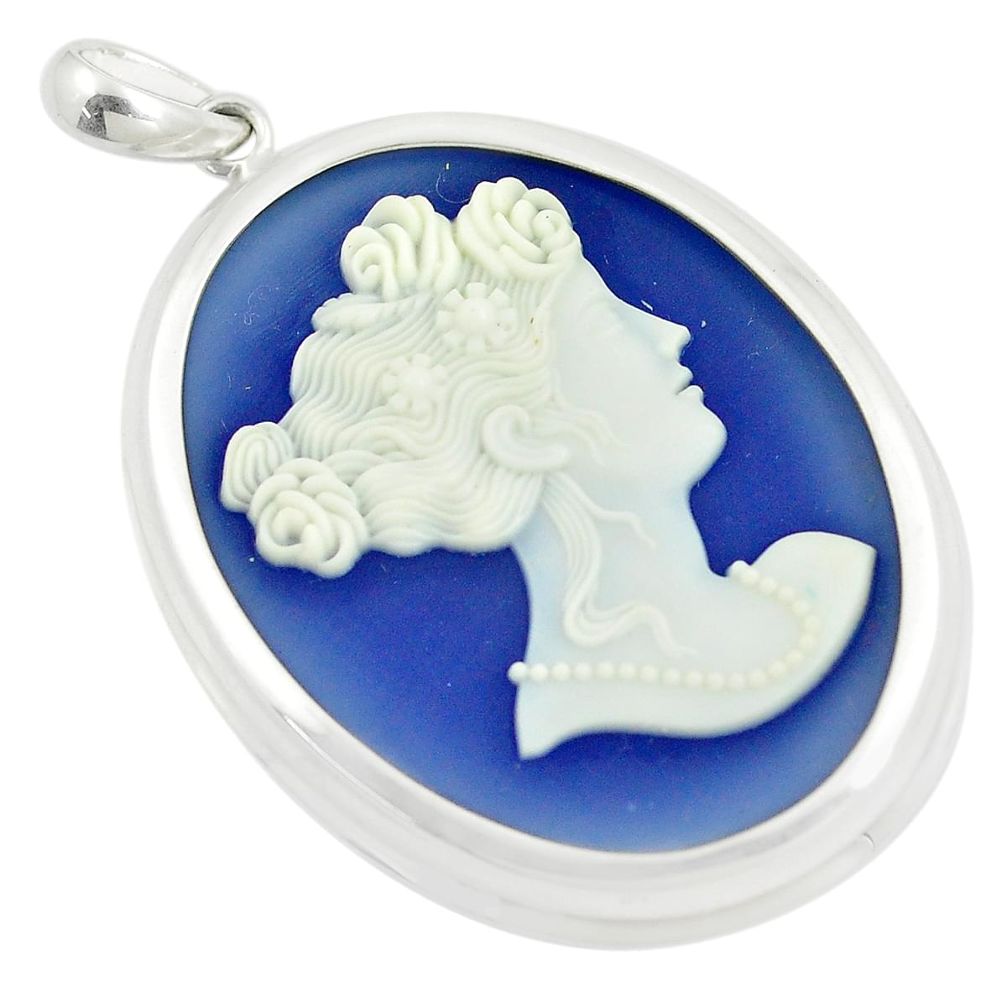 23.09cts white lady cameo 925 sterling silver pendant jewelry a91046