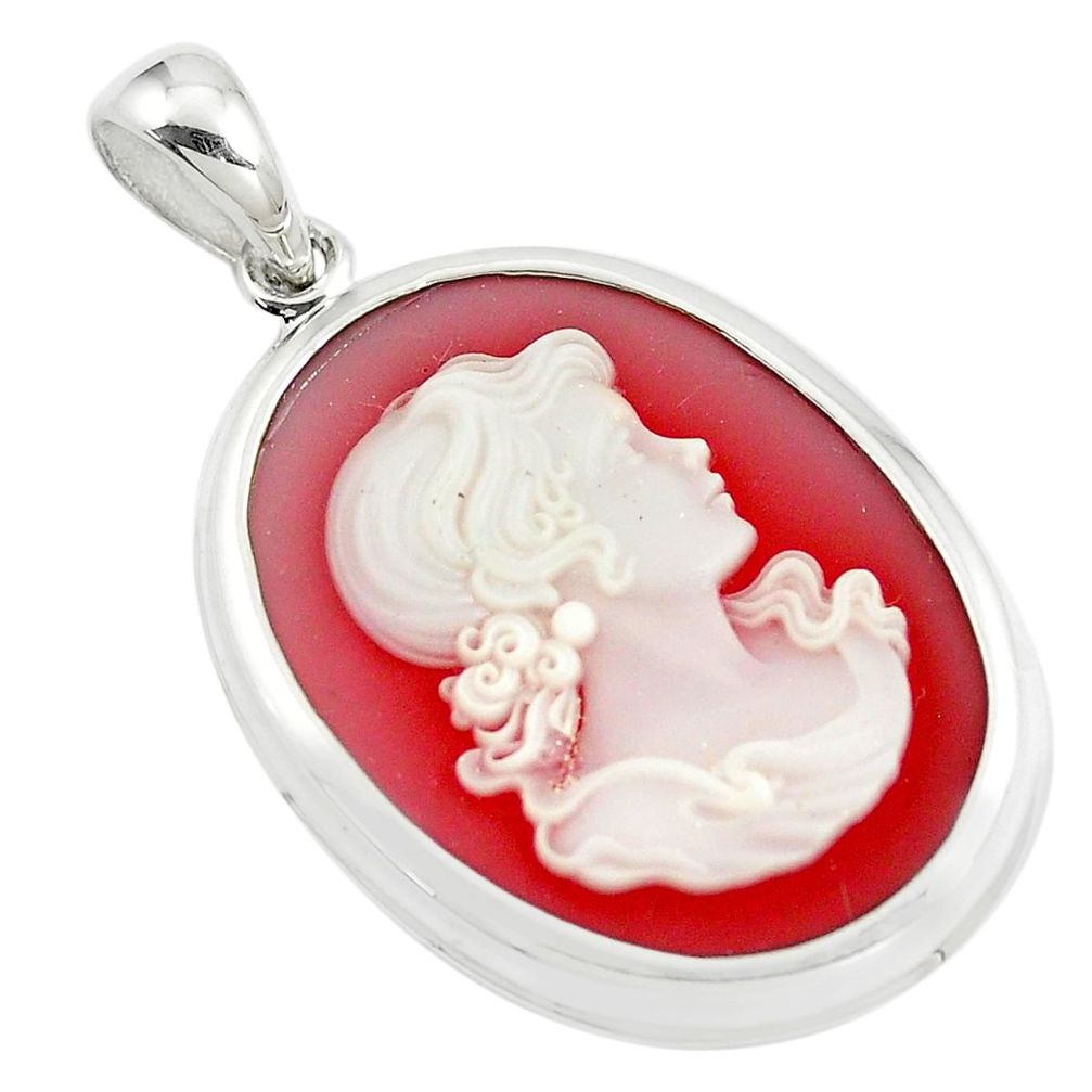 25.66cts white lady cameo oval 925 sterling silver pendant jewelry a91058