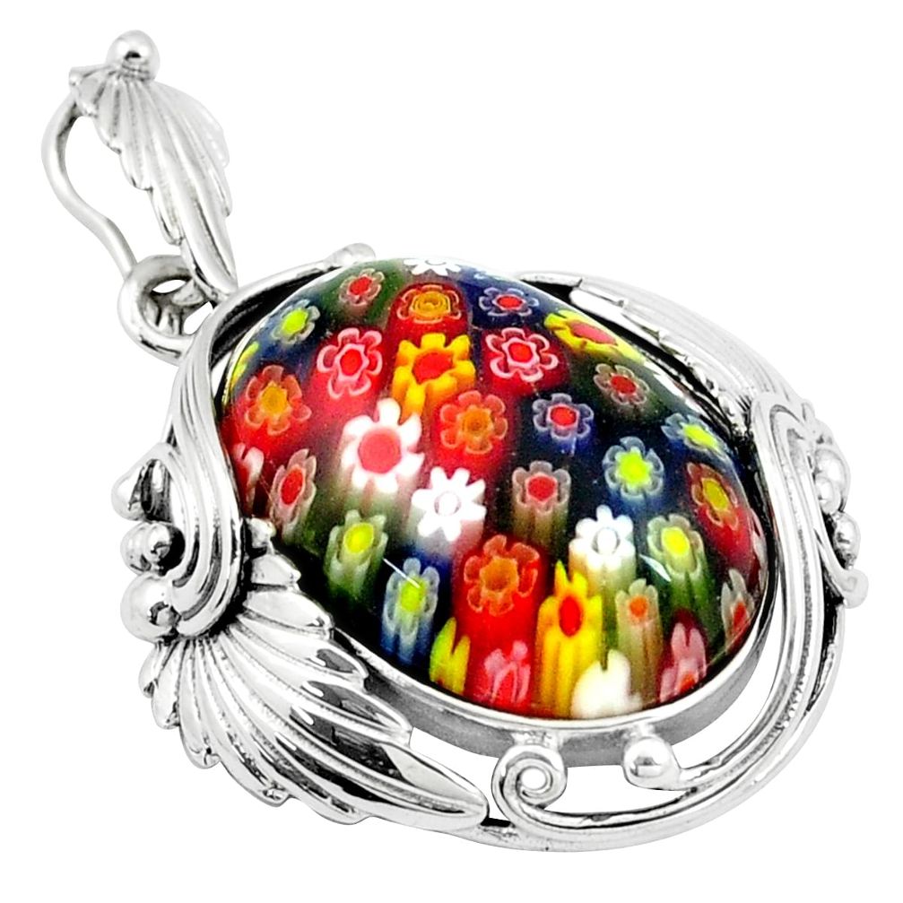 31.35cts multi color italian murano glass 925 sterling silver pendant a91548