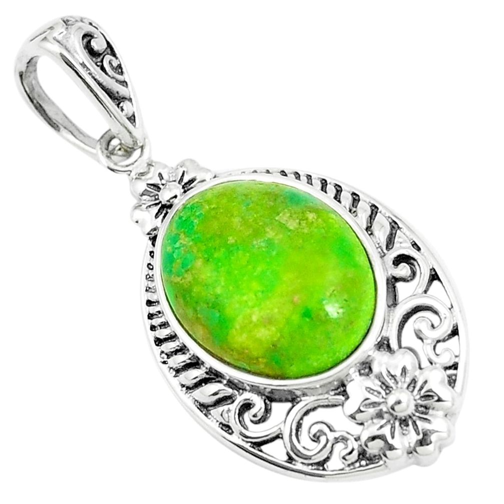 5.23cts green copper turquoise 925 sterling silver pendant jewelry a91642