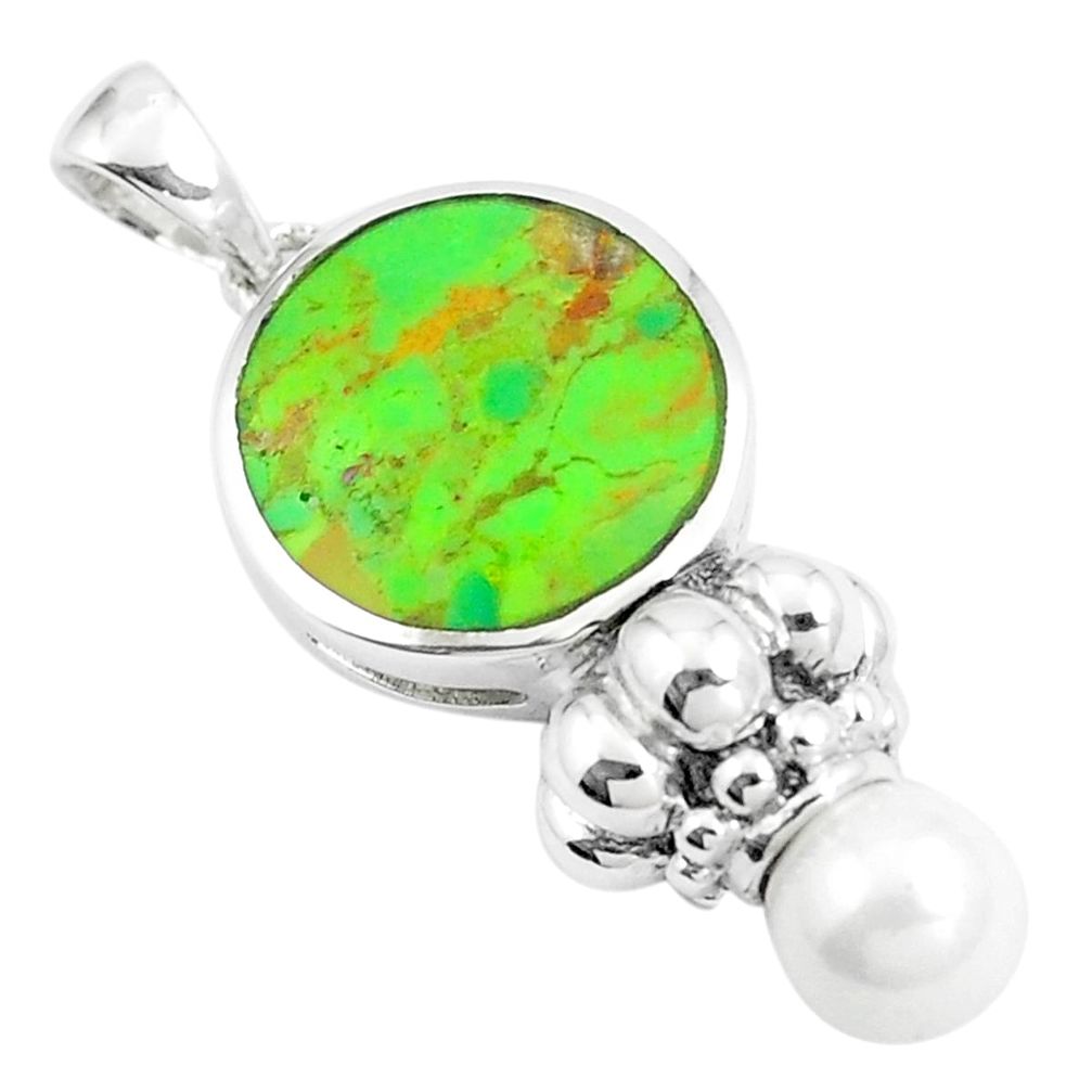 6.01cts green copper turquoise pearl 925 sterling silver pendant jewelry a91651