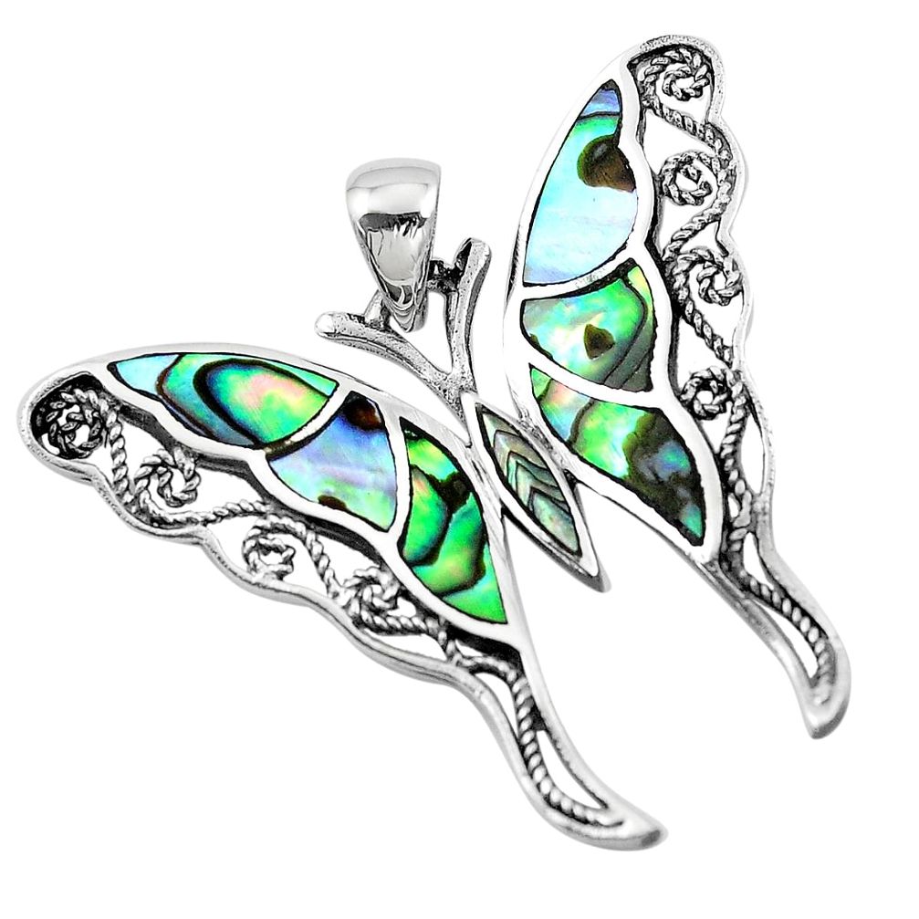 7.02gms green abalone paua seashell 925 silver butterfly pendant jewelry a91847