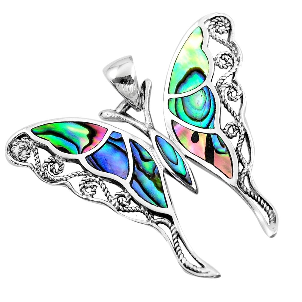 6.89gms green abalone paua seashell 925 silver butterfly pendant jewelry a91850