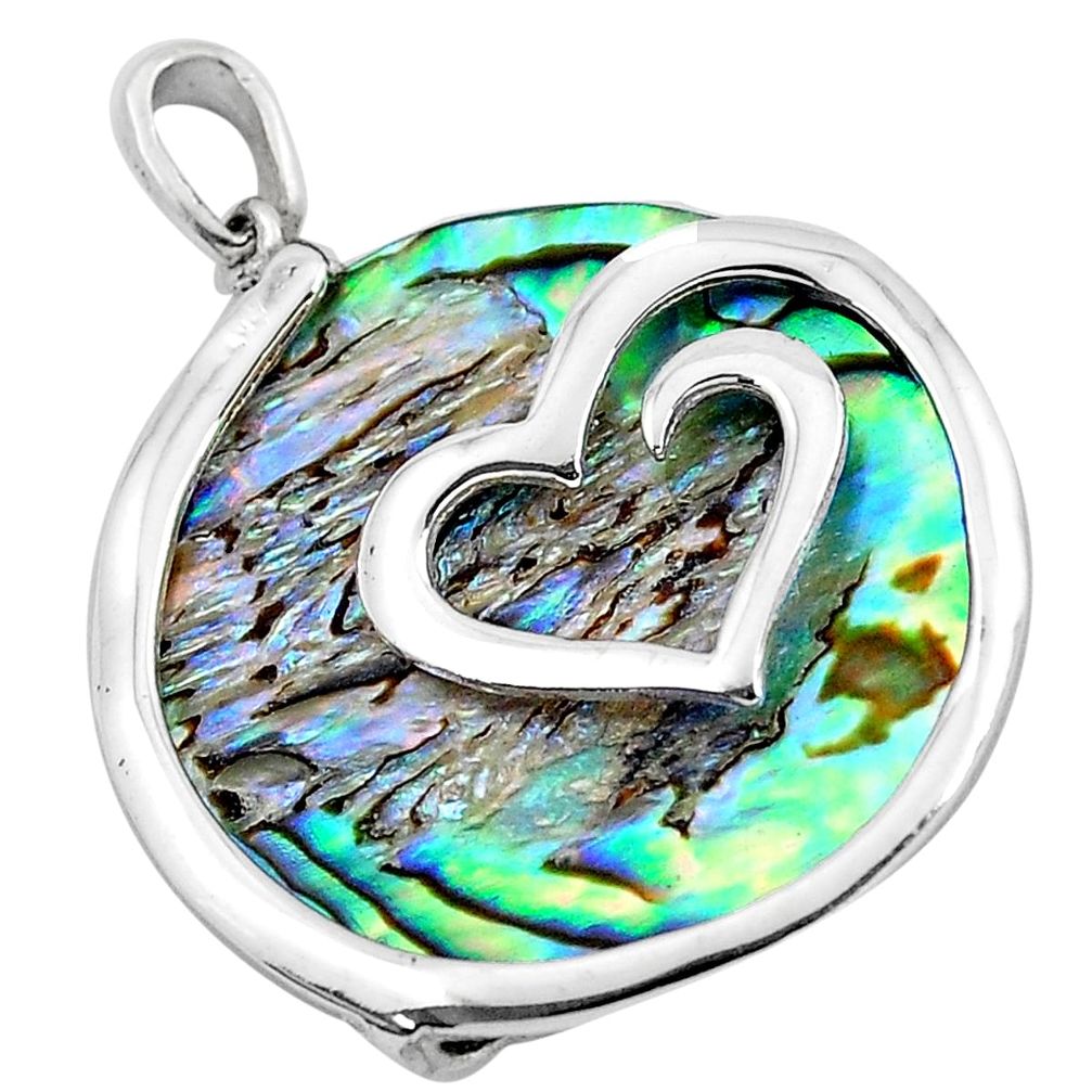 925 silver 13.15cts green abalone paua seashell heart pendant jewelry a91866