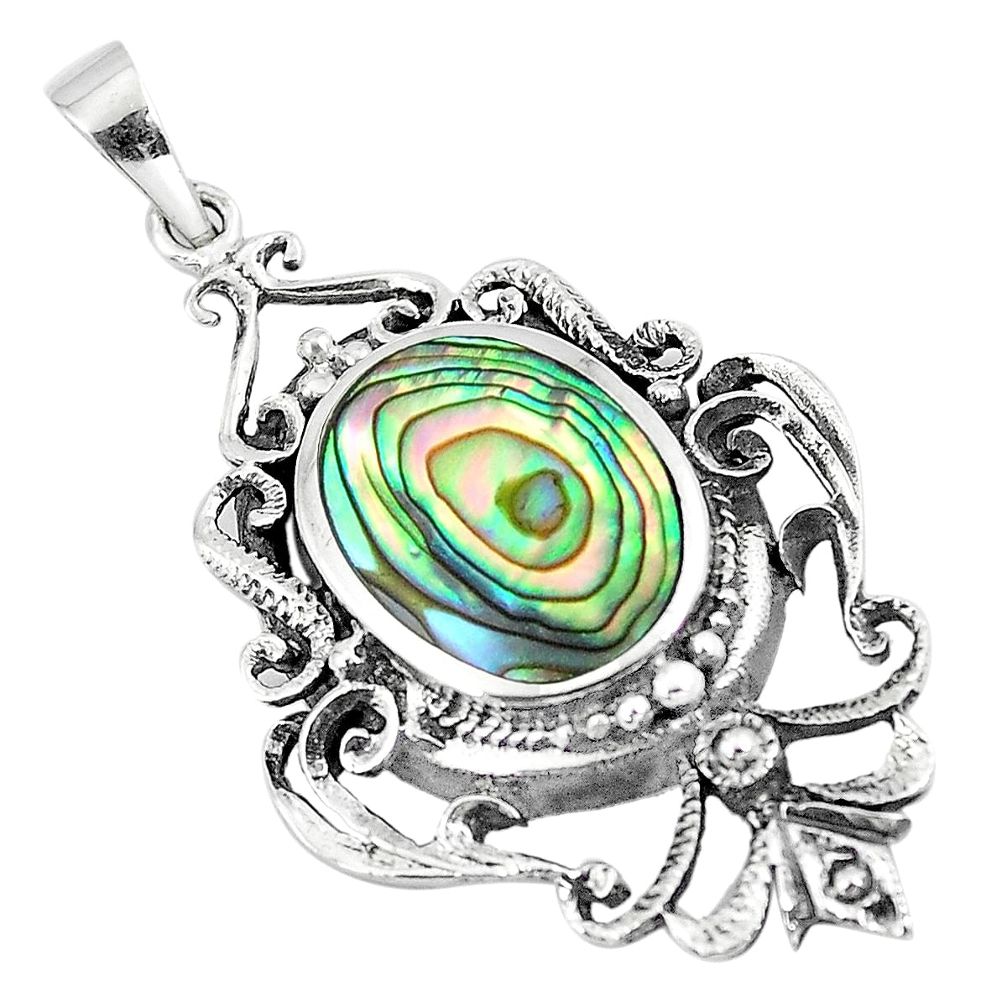 4.40cts green abalone paua seashell 925 sterling silver pendant jewelry a91872