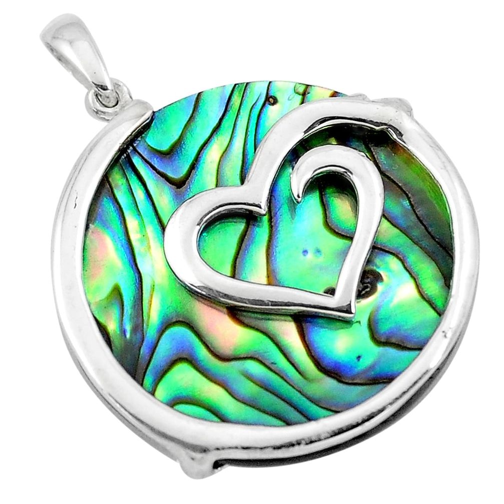 14.23cts green abalone paua seashell 925 silver heart pendant jewelry a91875