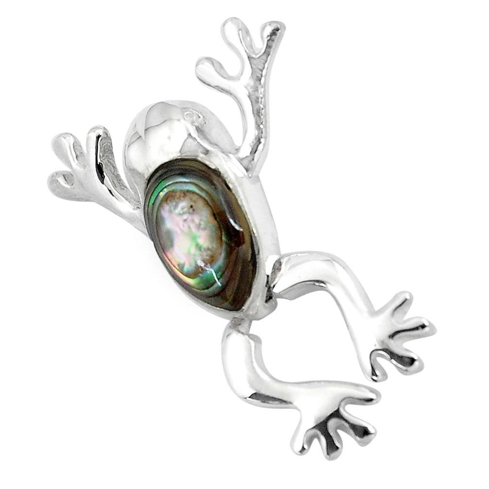 925 silver 4.48gms green abalone paua seashell frog pendant jewelry a91889