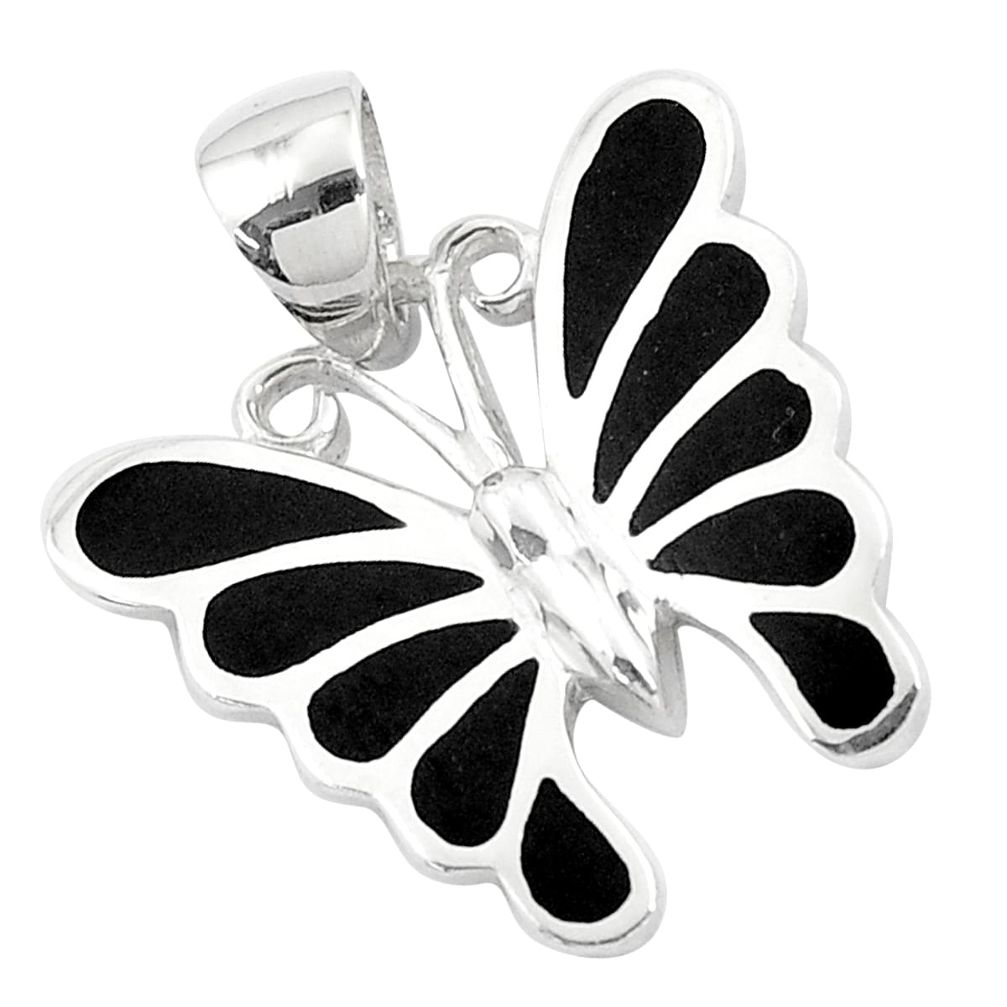 4.02gms black onyx enamel 925 sterling silver butterfly pendant jewelry a91891