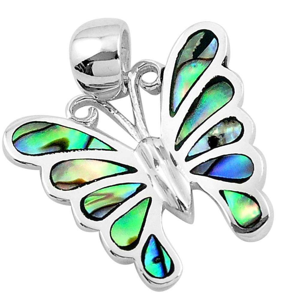 4.02gms green abalone paua seashell 925 silver butterfly pendant jewelry a91892