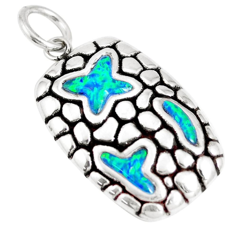 925 sterling silver 3.25cts blue australian opal (lab) pendant jewelry a92708