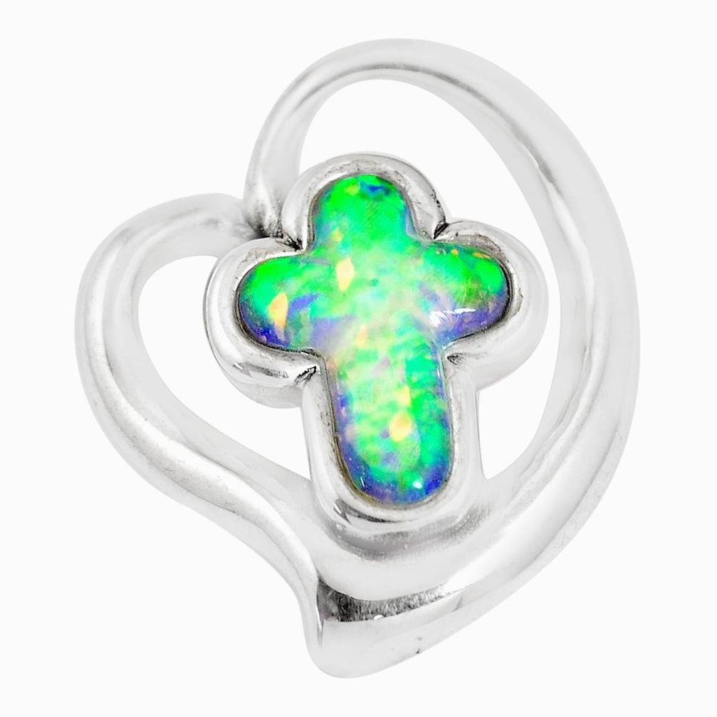 5.12cts green australian opal (lab) 925 silver holy cross pendant a92716