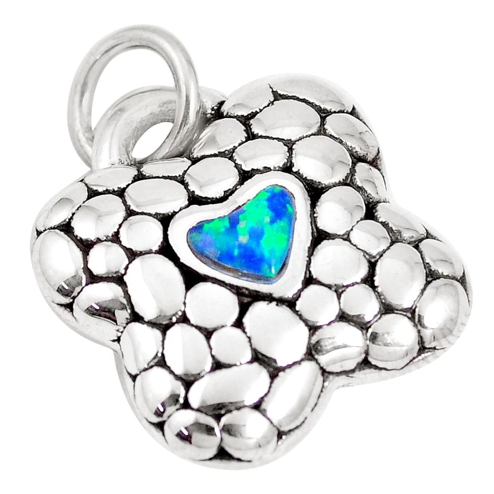 0.74cts blue australian opal (lab) 925 sterling silver heart pendant a92721