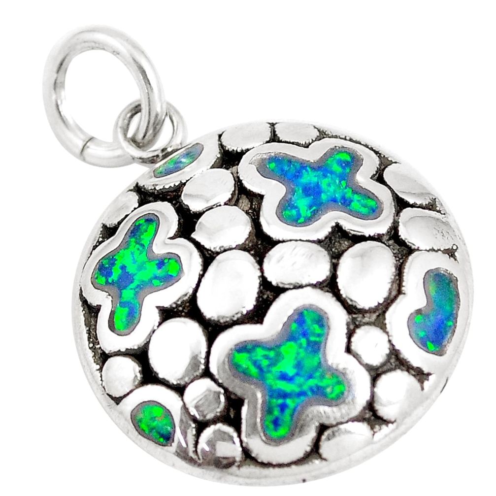 2.93cts green australian opal (lab) 925 sterling silver pendant jewelry a92730