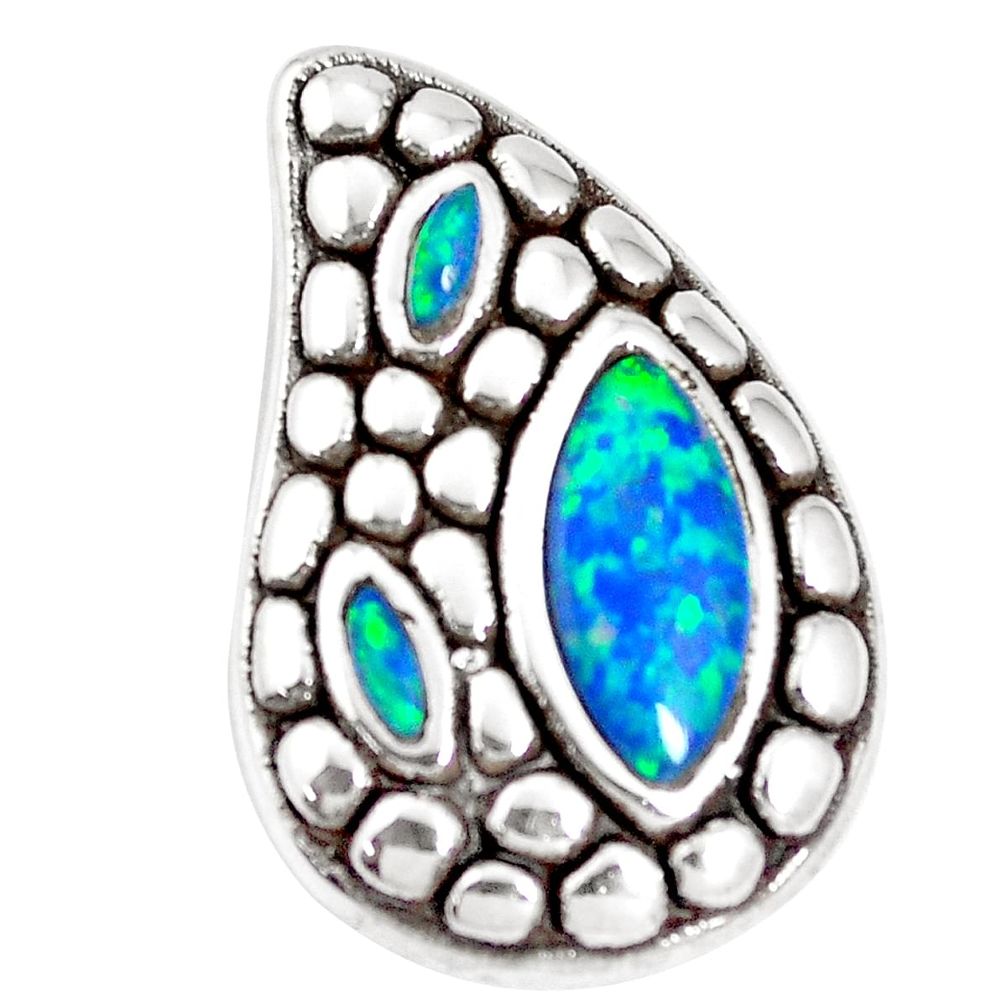 2.58cts blue australian opal (lab) 925 sterling silver pendant jewelry a92737