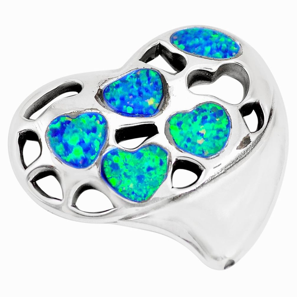 7.36cts green australian opal (lab) 925 sterling silver heart pendant a92741