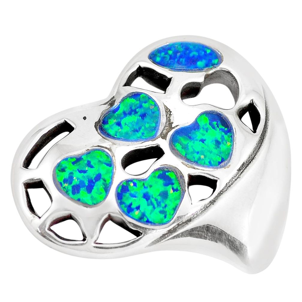 6.86cts green australian opal (lab) 925 sterling silver heart pendant a92742