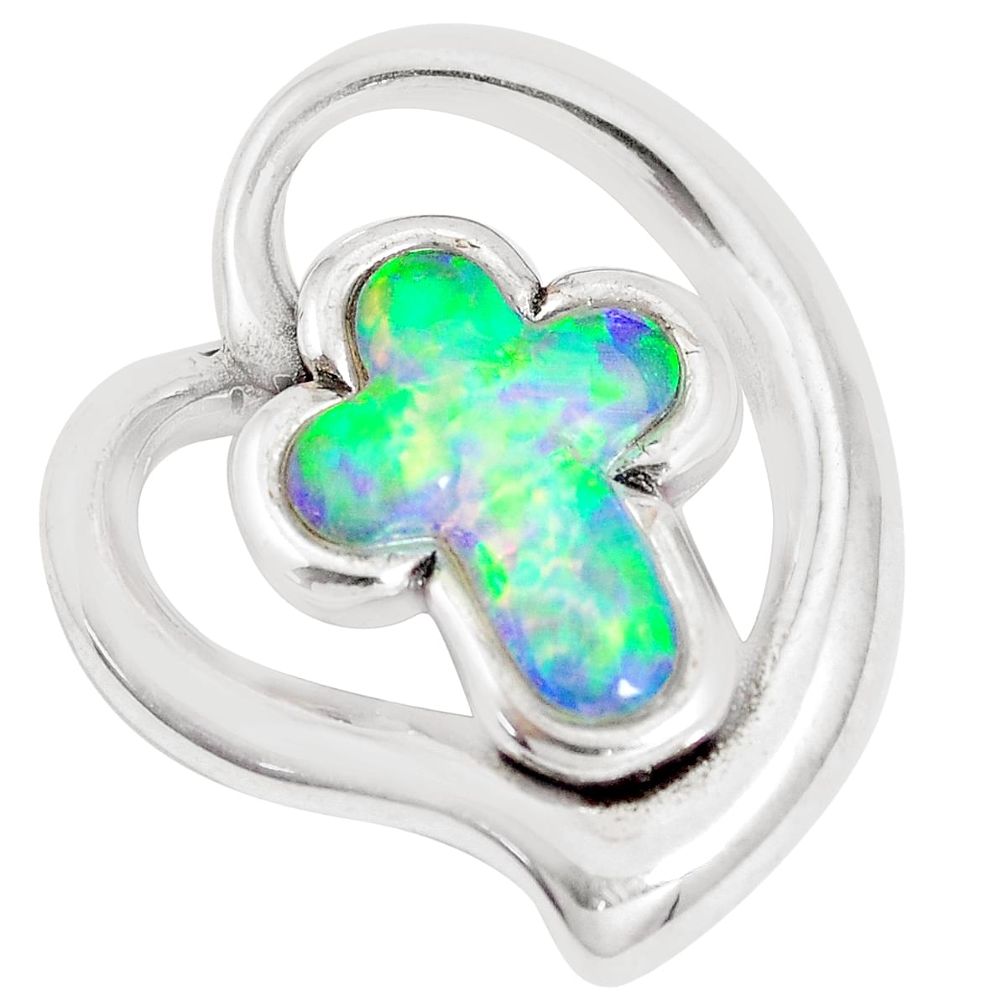 4.92cts green australian opal (lab) 925 silver holy cross pendant a92749