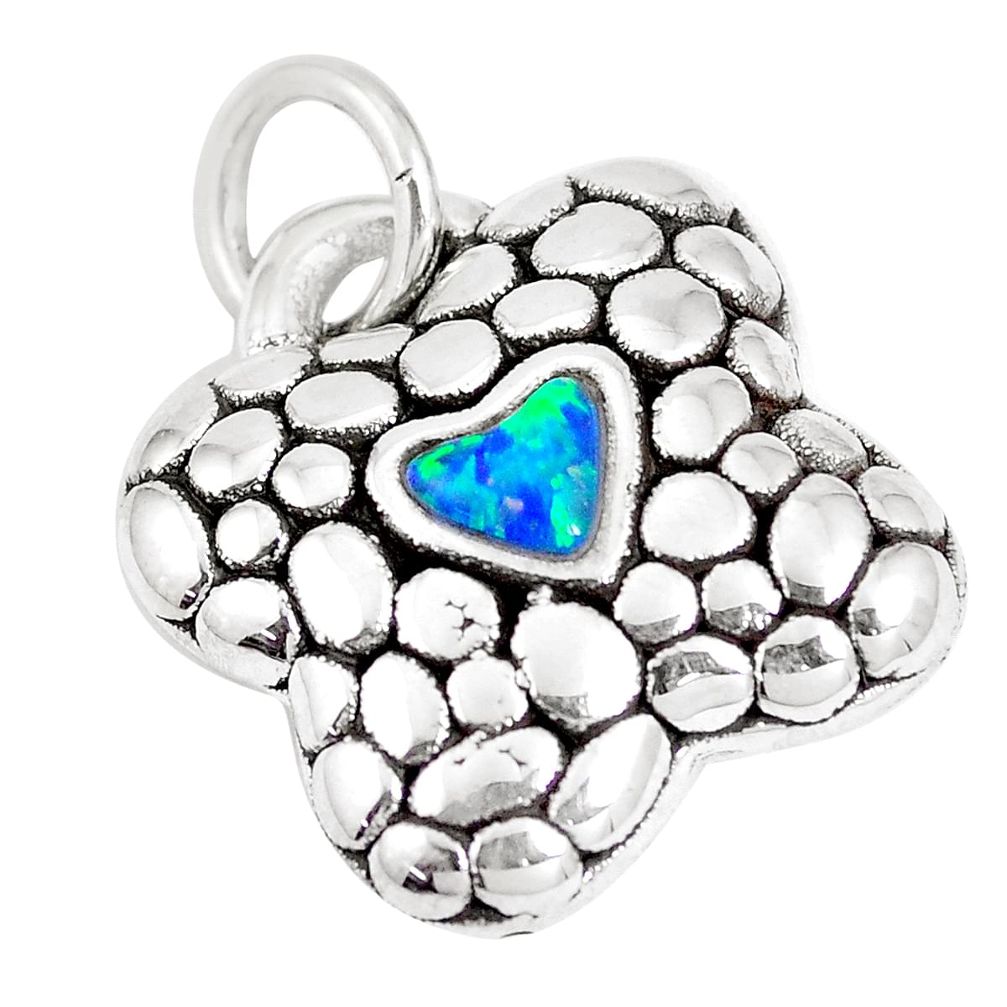 0.65cts green australian opal (lab) 925 sterling silver heart pendant a92762