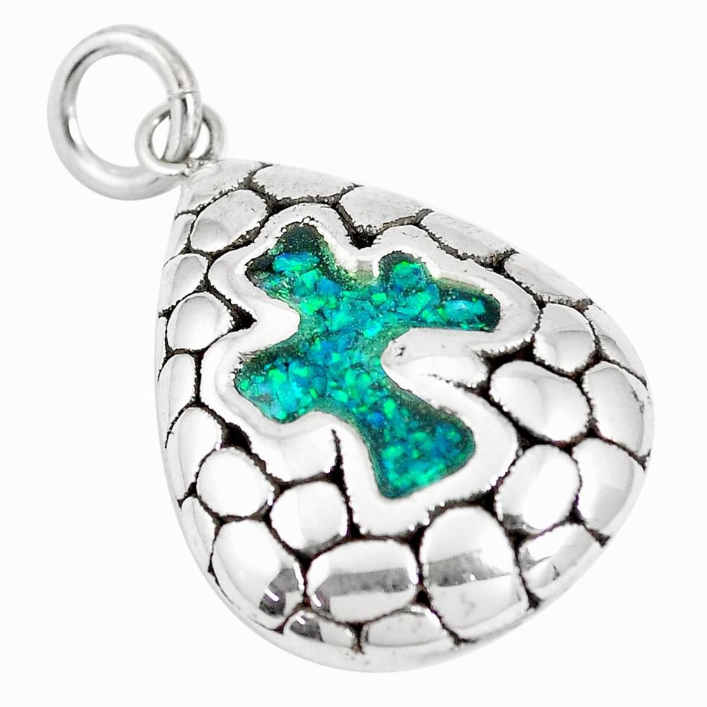 3.31cts green australian opal (lab) 925 sterling silver pendant jewelry a92766