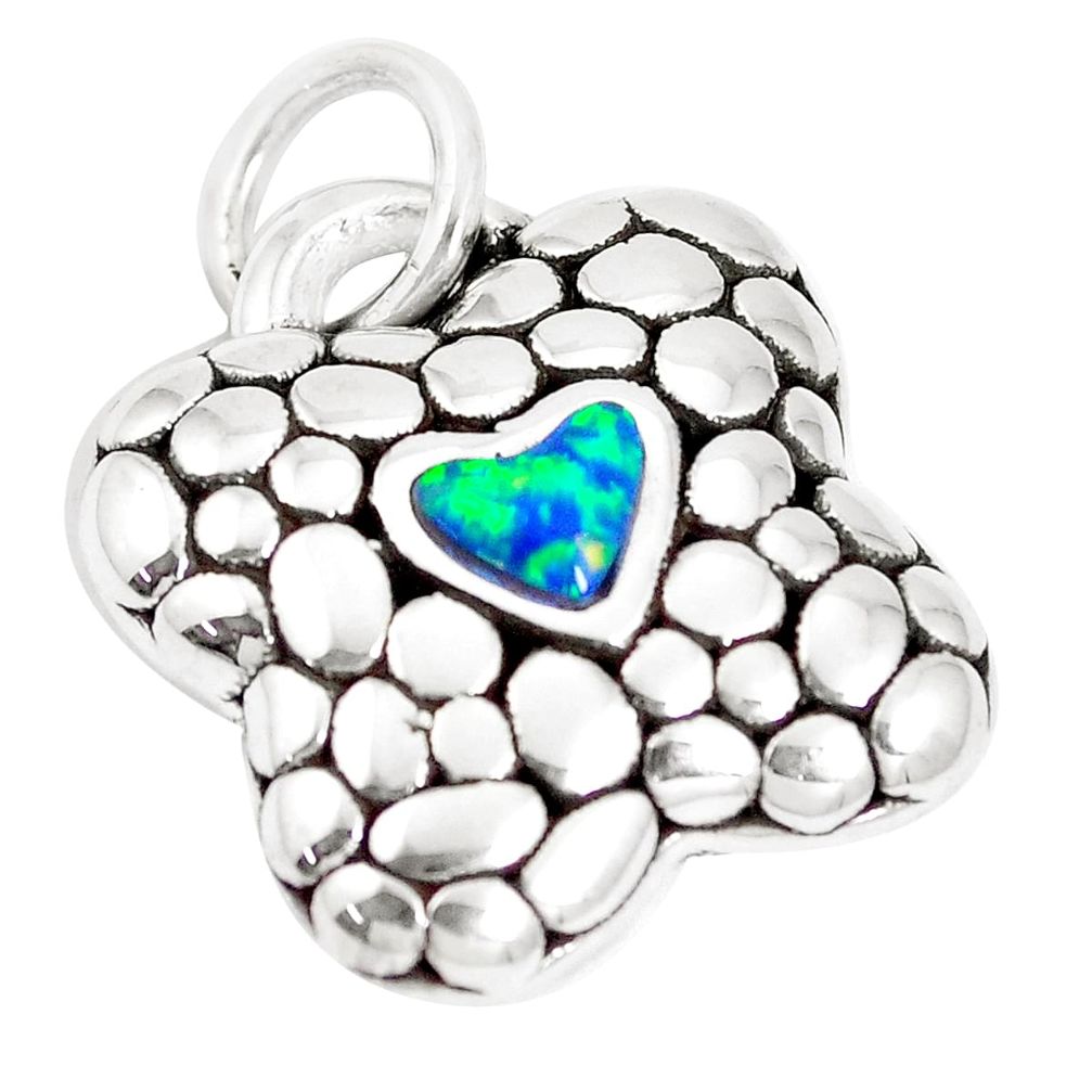 0.78cts green australian opal (lab) 925 sterling silver heart pendant a92774
