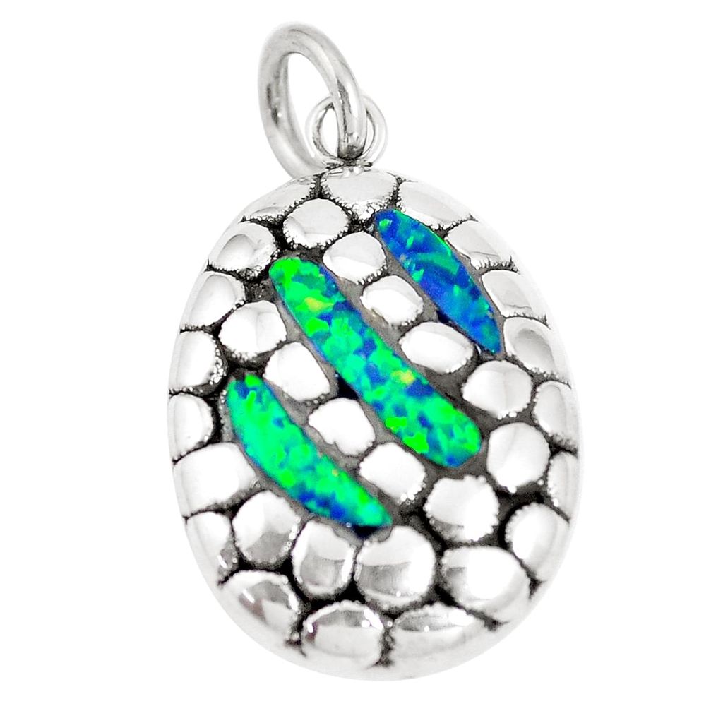 2.81cts green australian opal (lab) 925 sterling silver pendant jewelry a92779