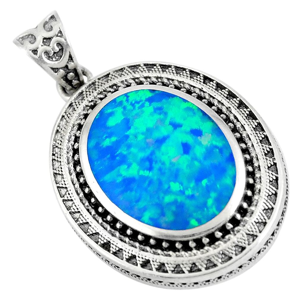 925 sterling silver 4.28cts green australian opal (lab) oval pendant a92789