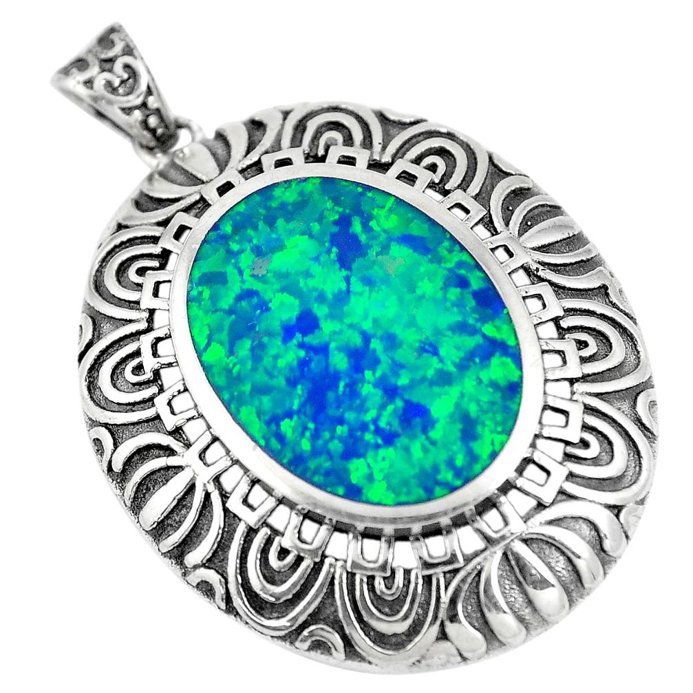 6.61cts green australian opal (lab) 925 sterling silver pendant jewelry a92792