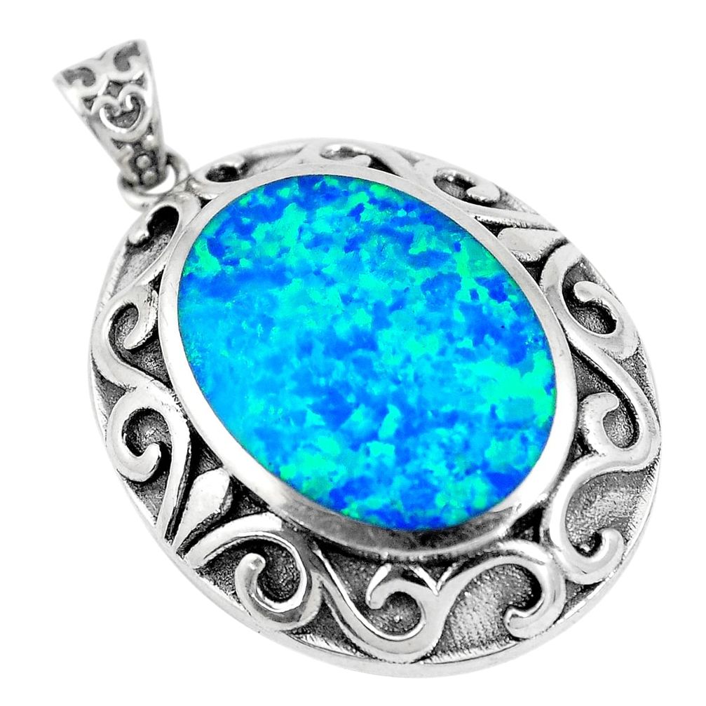 925 sterling silver 6.92cts blue australian opal (lab) pendant jewelry a92793
