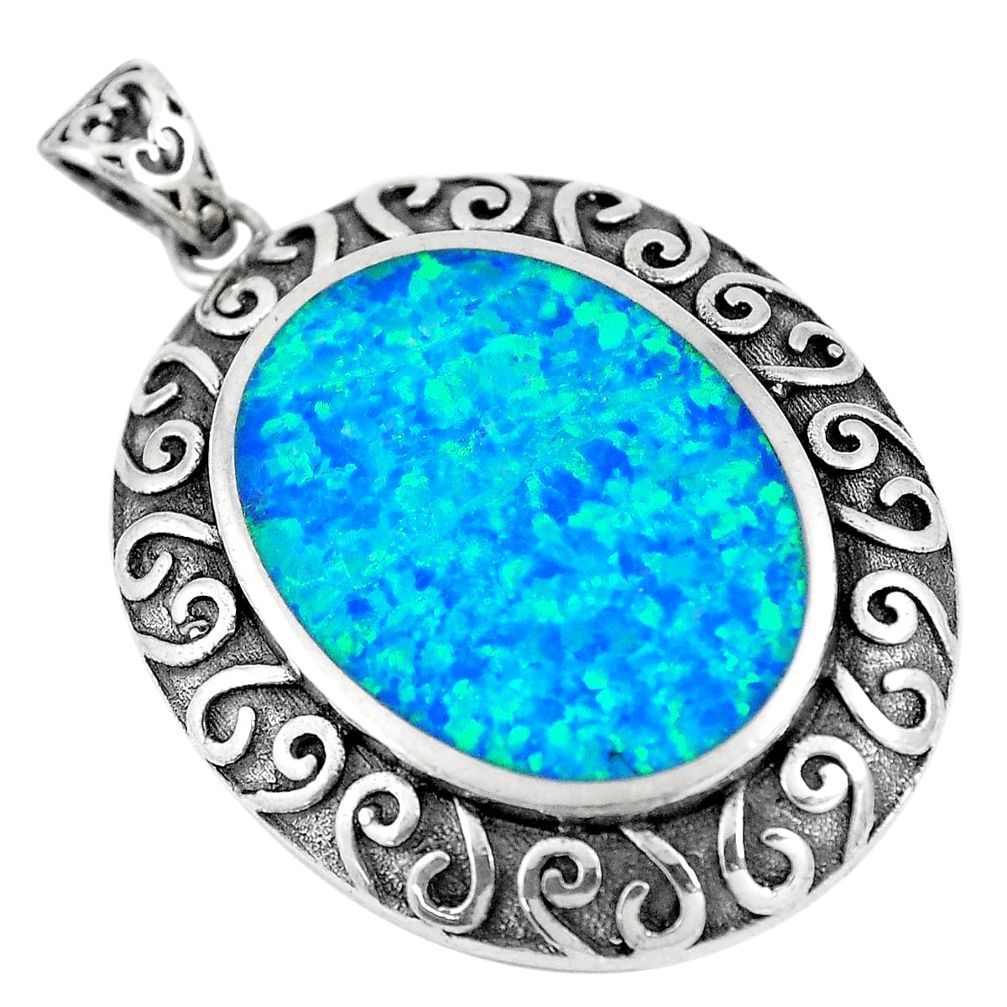 6.57cts blue australian opal (lab) 925 sterling silver pendant jewelry a92794