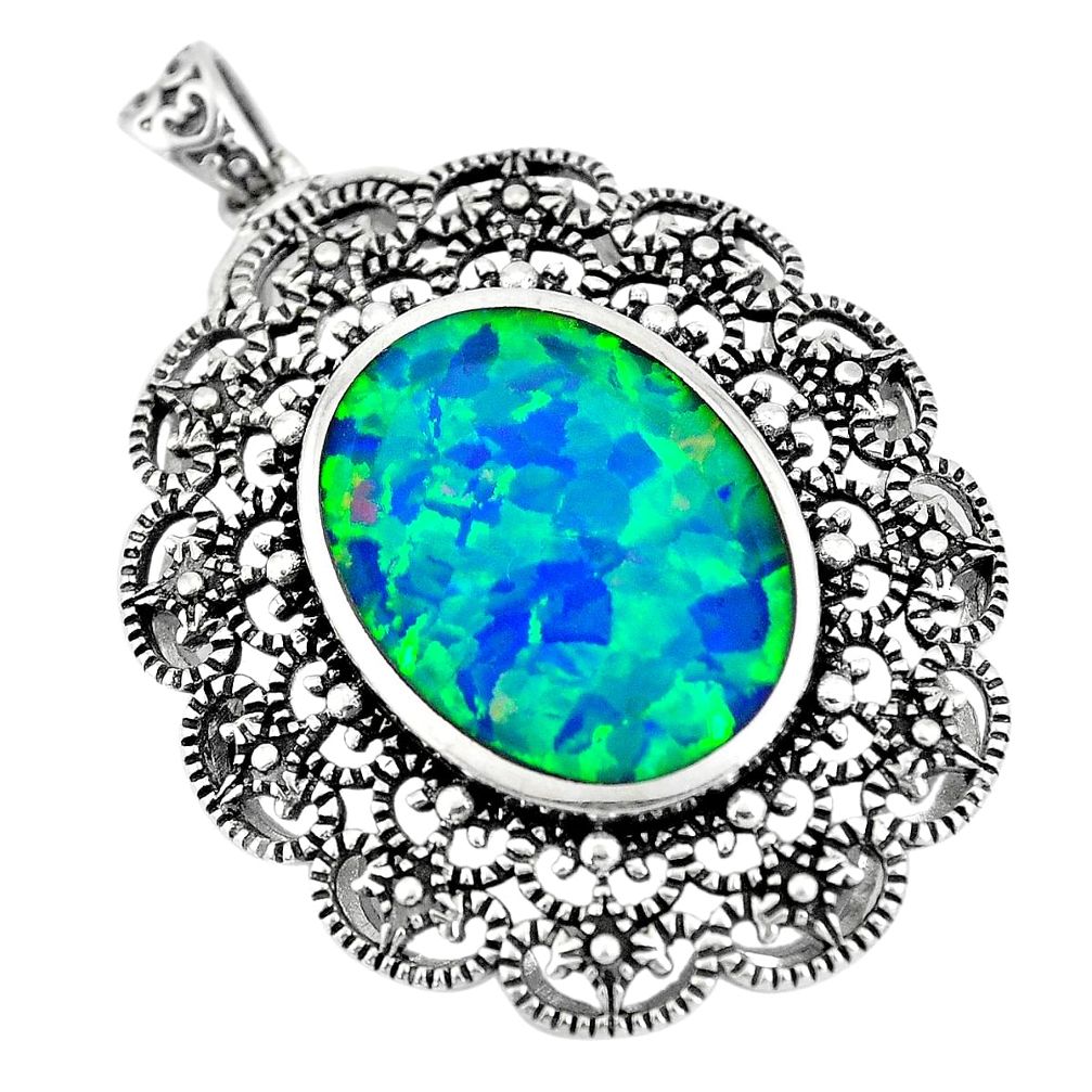 7.23cts green australian opal (lab) 925 sterling silver pendant jewelry a92796