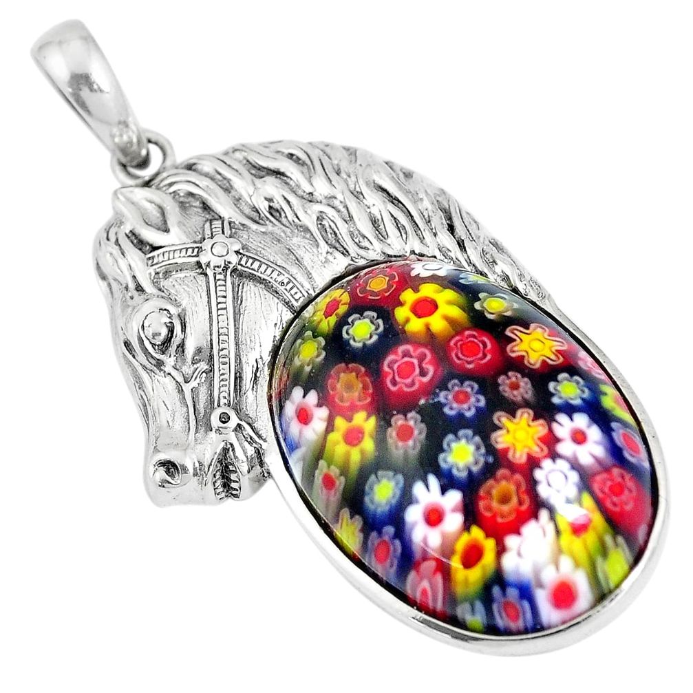 27.63cts multi color italian murano glass 925 silver horse pendant a92881