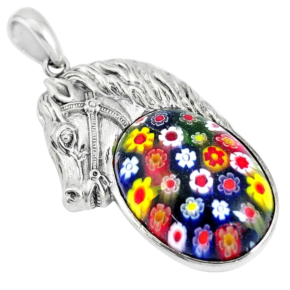 27.61cts multi color italian murano glass 925 silver horse pendant a92882