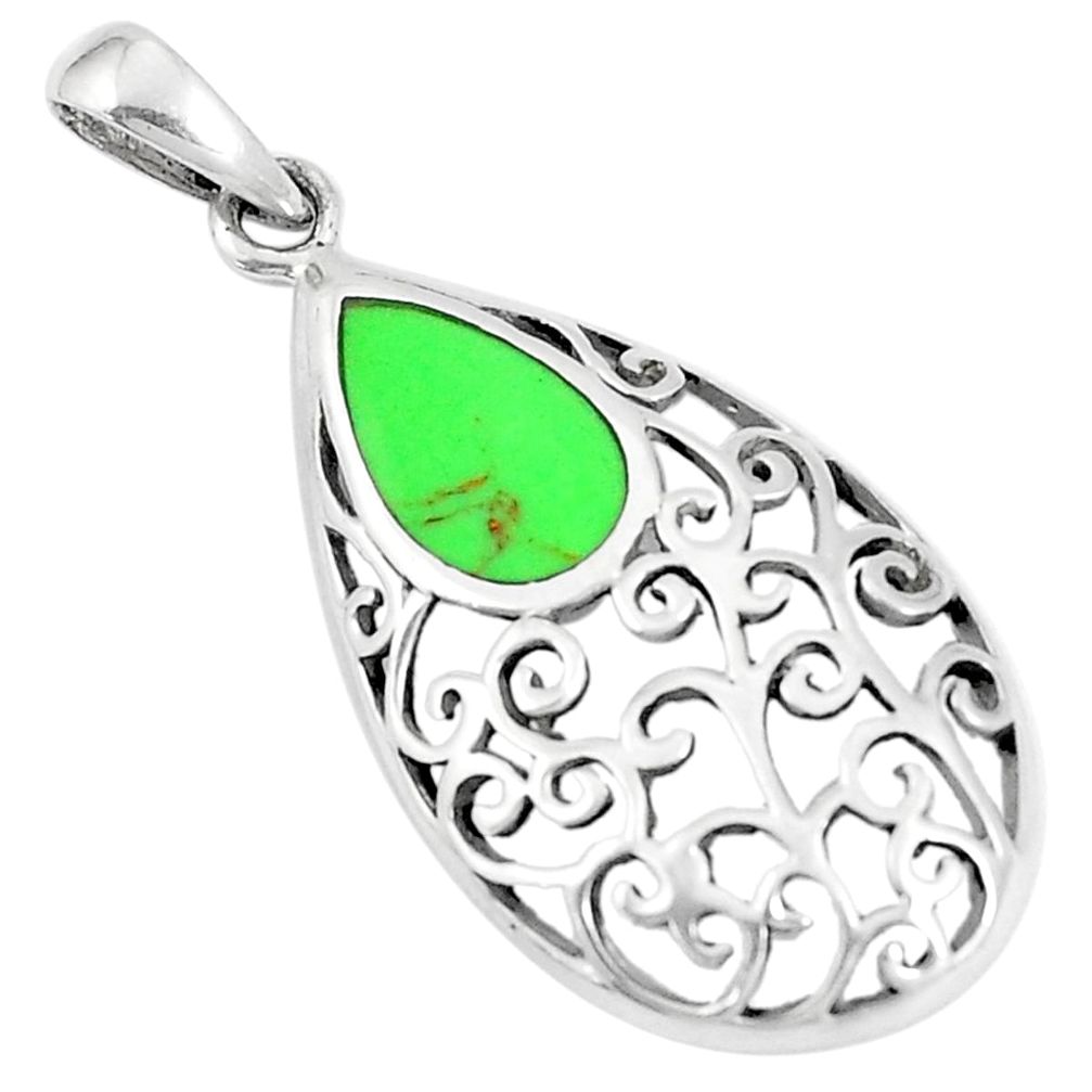 2.48gms green copper turquoise enamel 925 sterling silver pendant jewelry a93246