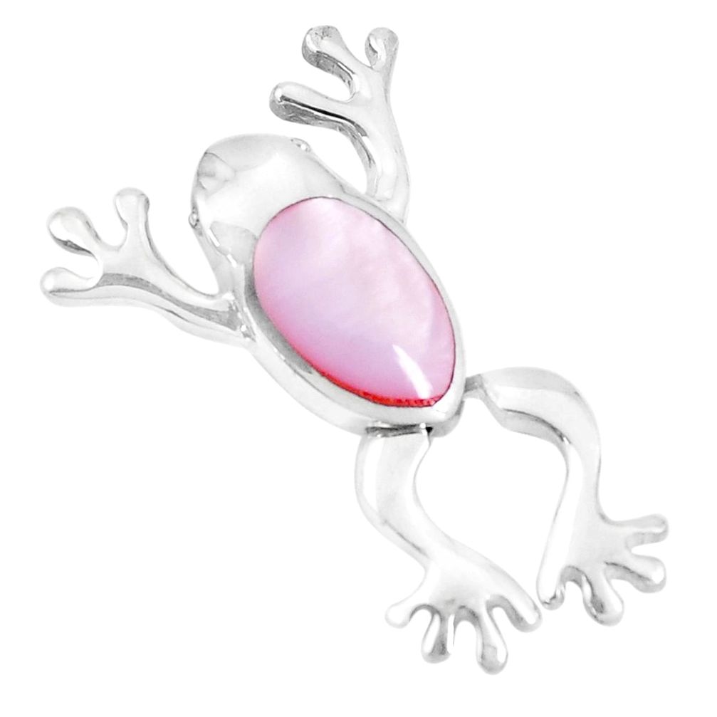 4.25gms pink pearl enamel 925 sterling silver frog pendant jewelry a93252